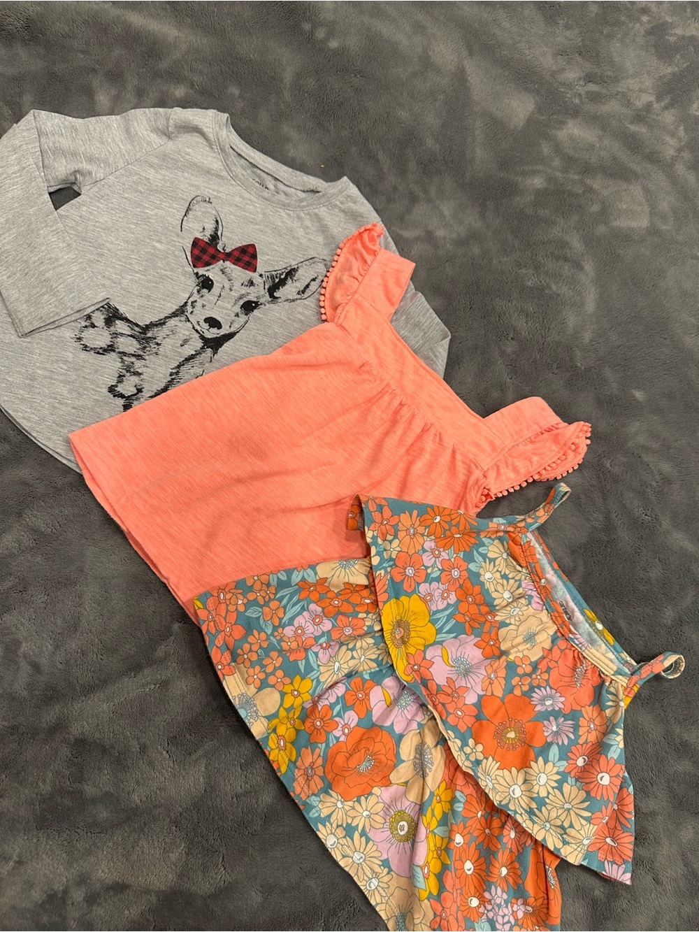 Carter's Coral Tank, Gray Deer Top & Floral Shirt Set